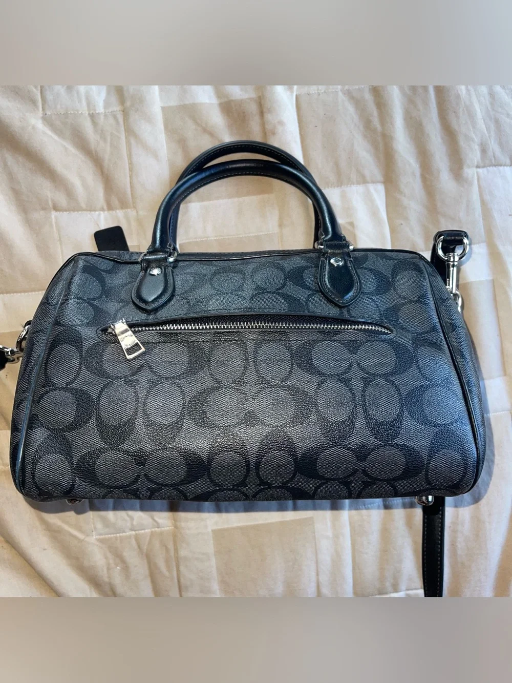 Coach Outlet Rowan Satchel Bag Black/Gray Signature Canvas